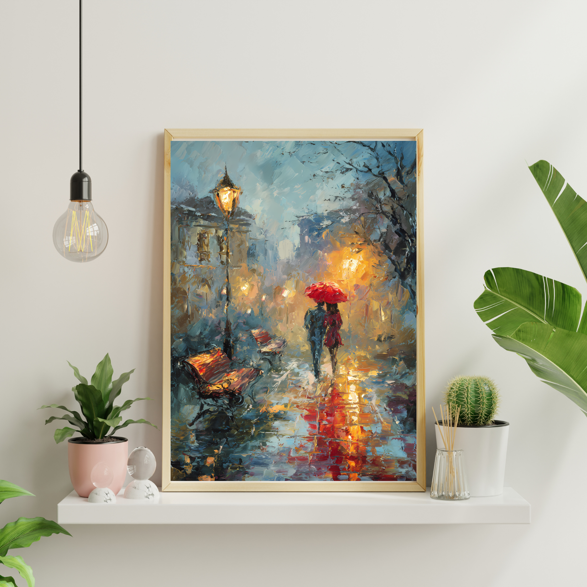 Red Umbrella Romance Rainy Night  Fine Art Poster