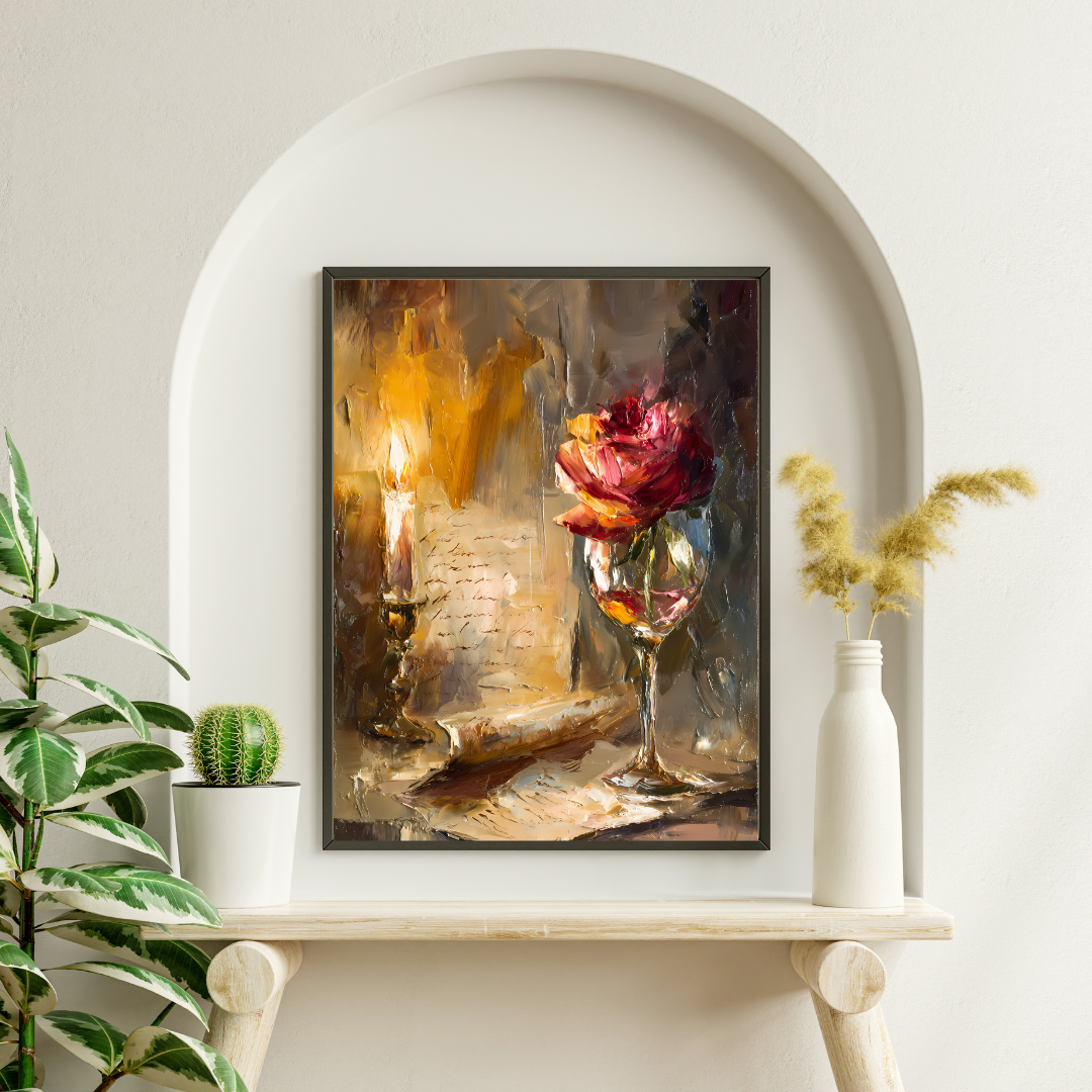 Romantic Fine Art Posters for Home Decor, Floral Wall Art, Vintage Candlelight Decor, Gift for Art Lovers, Bedroom Wall Aesthetic