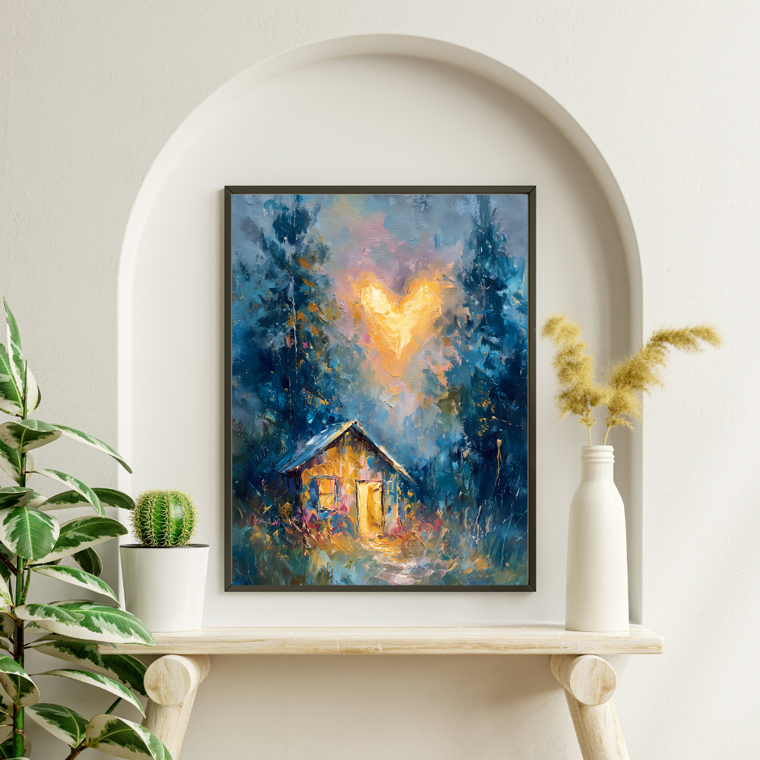 Heart light Cottage  Romantic Forest Fine Art Poster