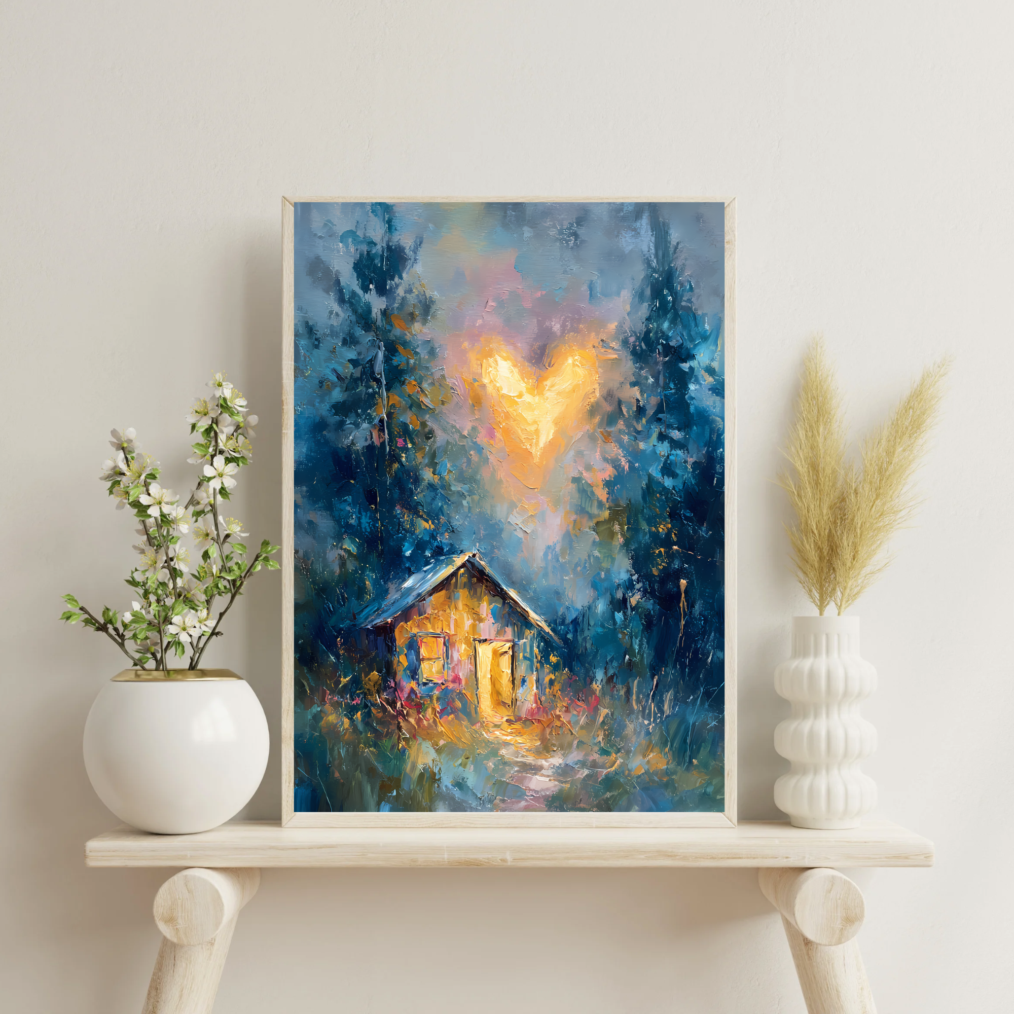 Heart light Cottage  Romantic Forest Fine Art Poster