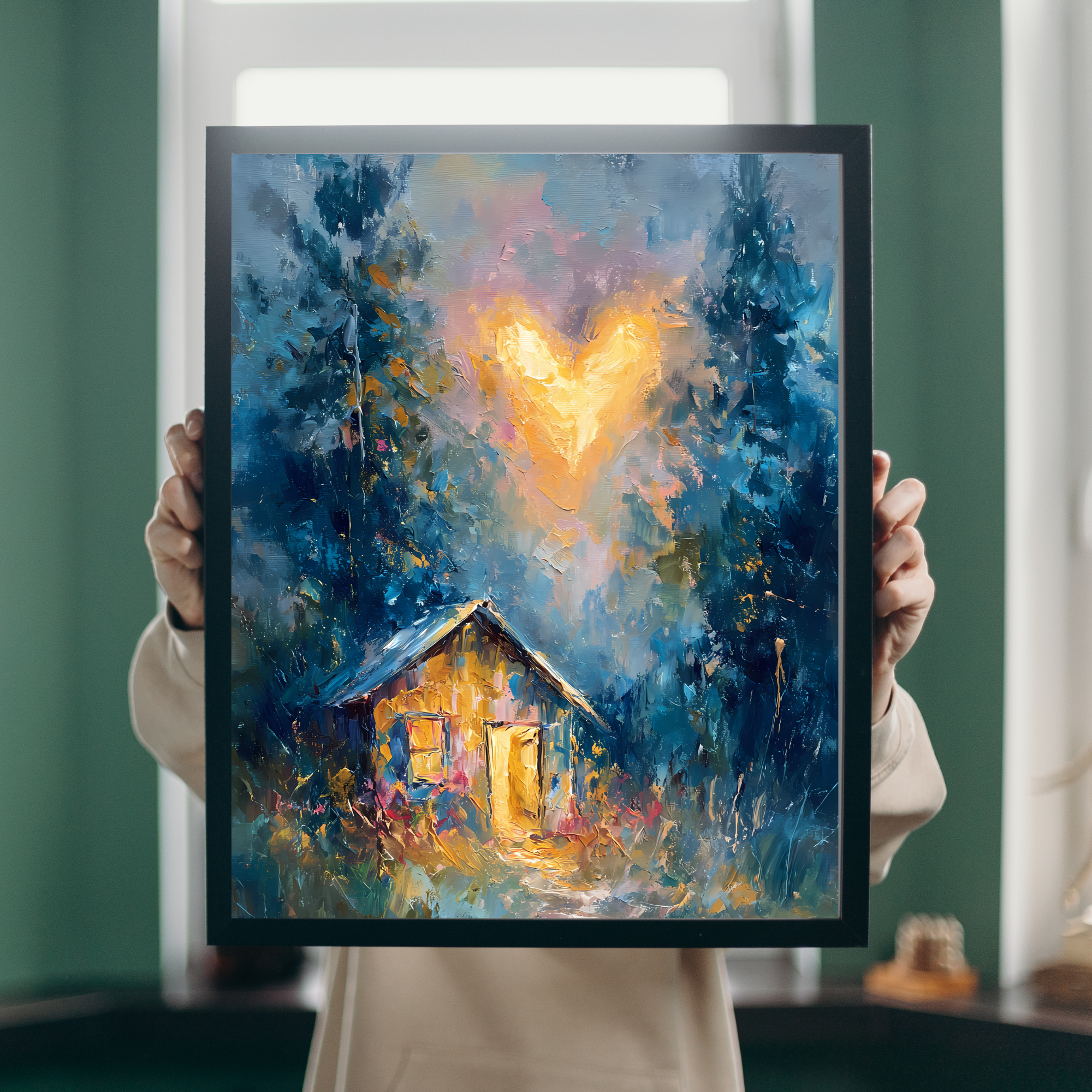 Heart light Cottage  Romantic Forest Fine Art Poster