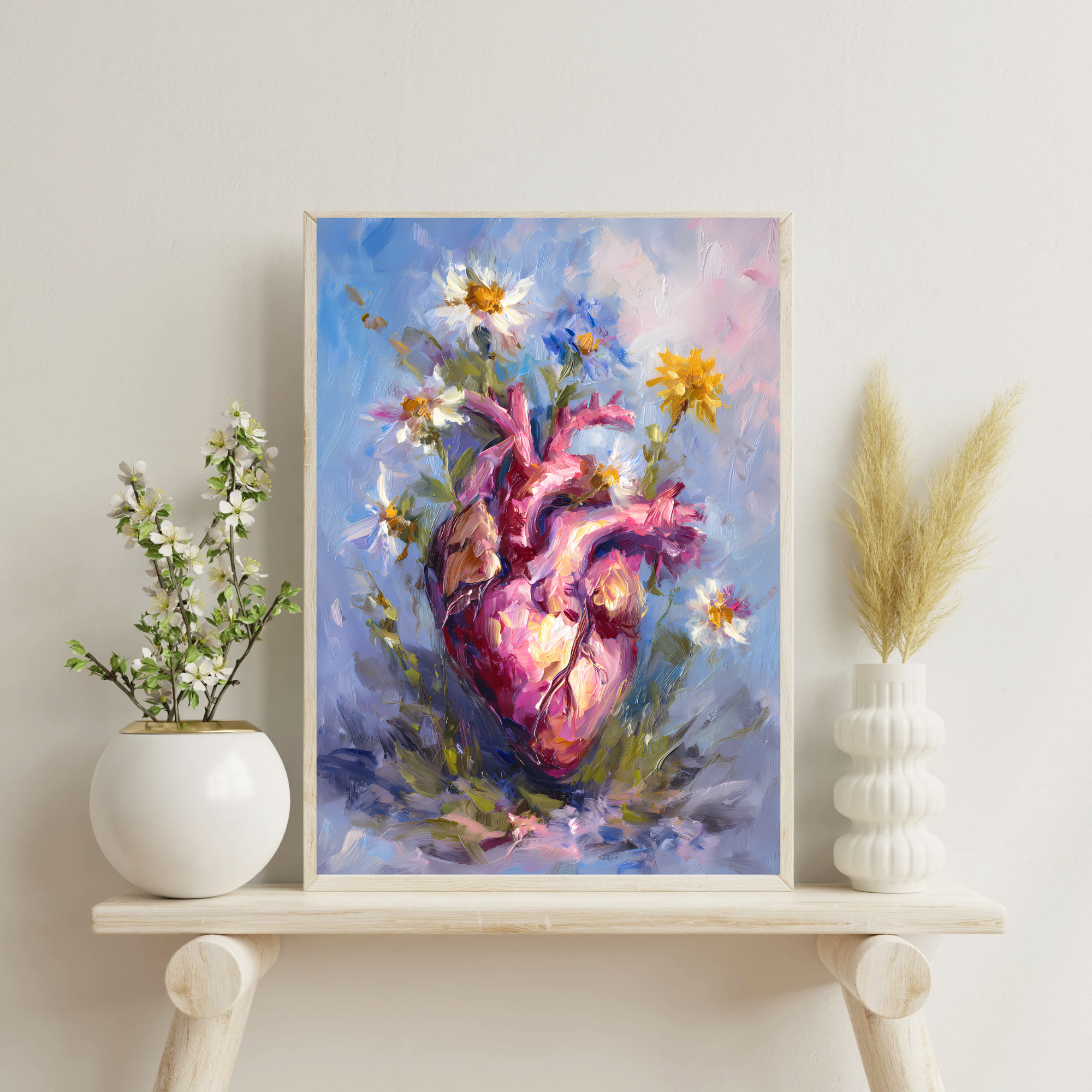Artistic Heart Wall Art, Colorful Heart Print, Floral Art Poster, Modern Home Decor, Gift for Art Lovers