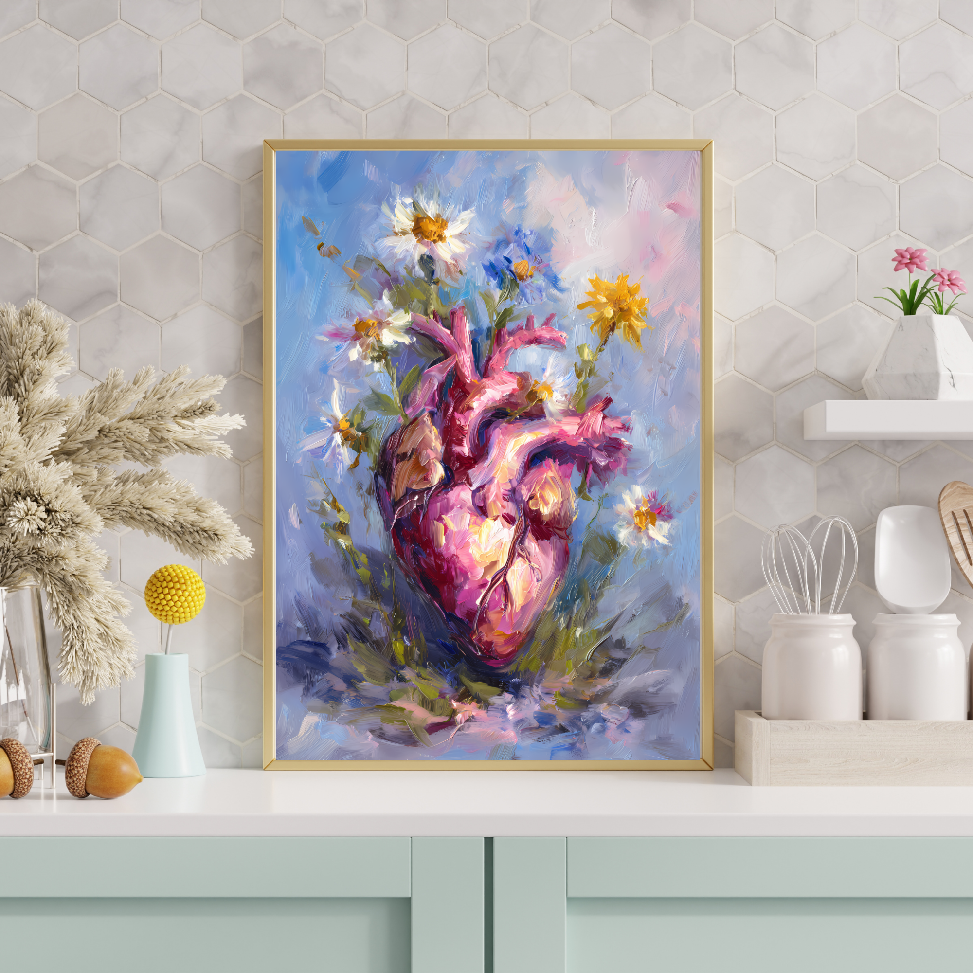 Artistic Heart Wall Art, Colorful Heart Print, Floral Art Poster, Modern Home Decor, Gift for Art Lovers