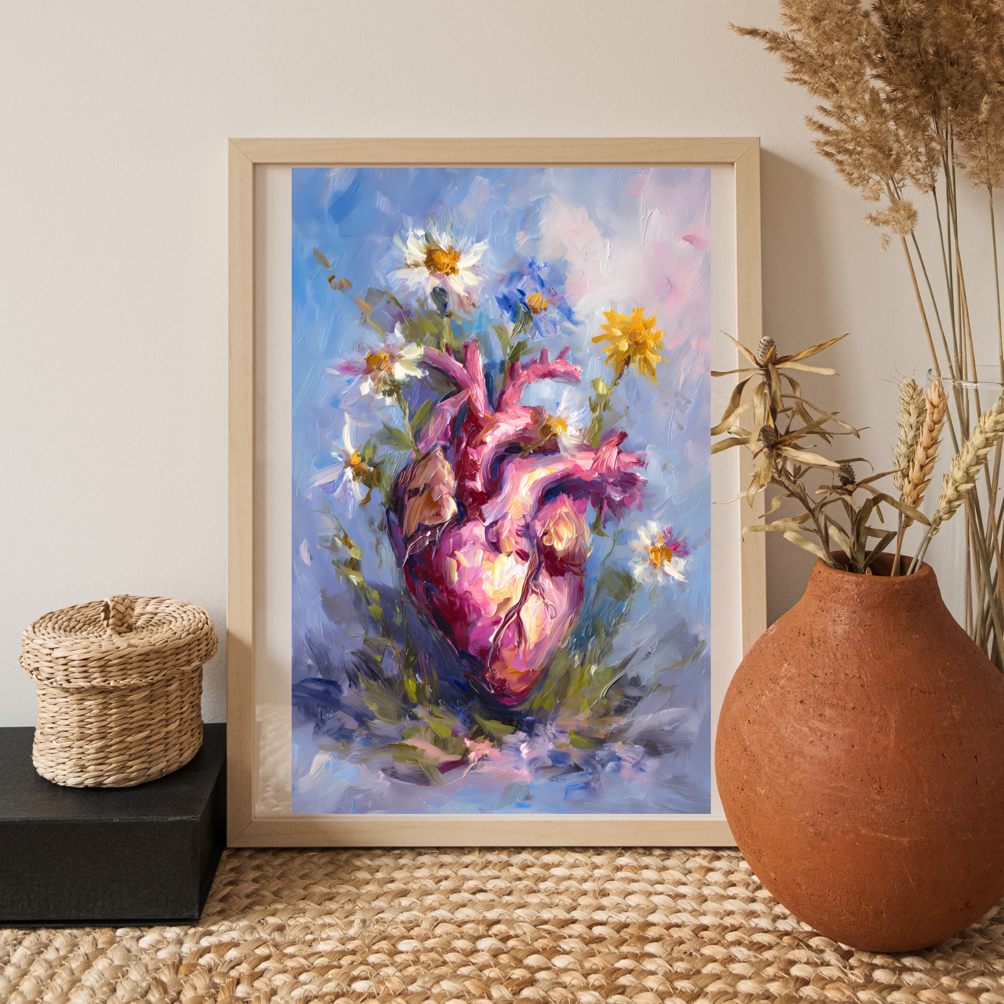 Artistic Heart Wall Art, Colorful Heart Print, Floral Art Poster, Modern Home Decor, Gift for Art Lovers