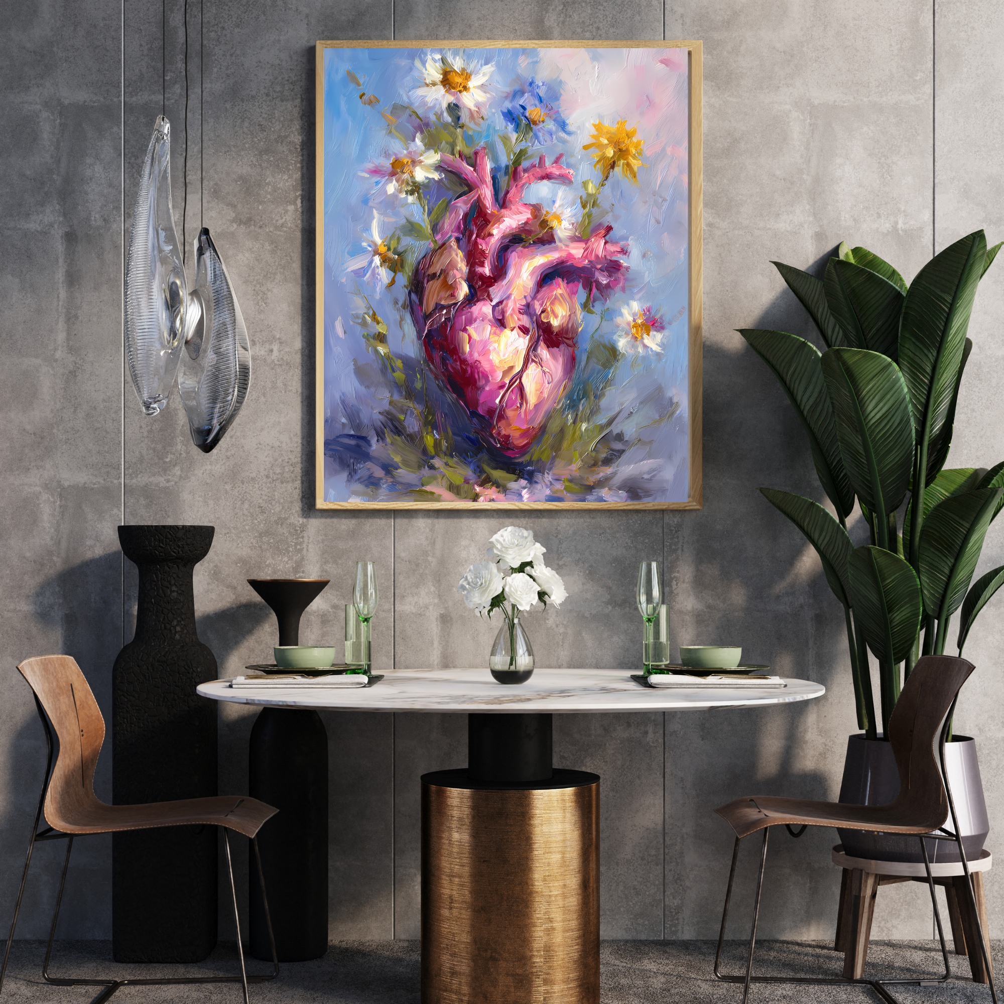 Artistic Heart Wall Art, Colorful Heart Print, Floral Art Poster, Modern Home Decor, Gift for Art Lovers