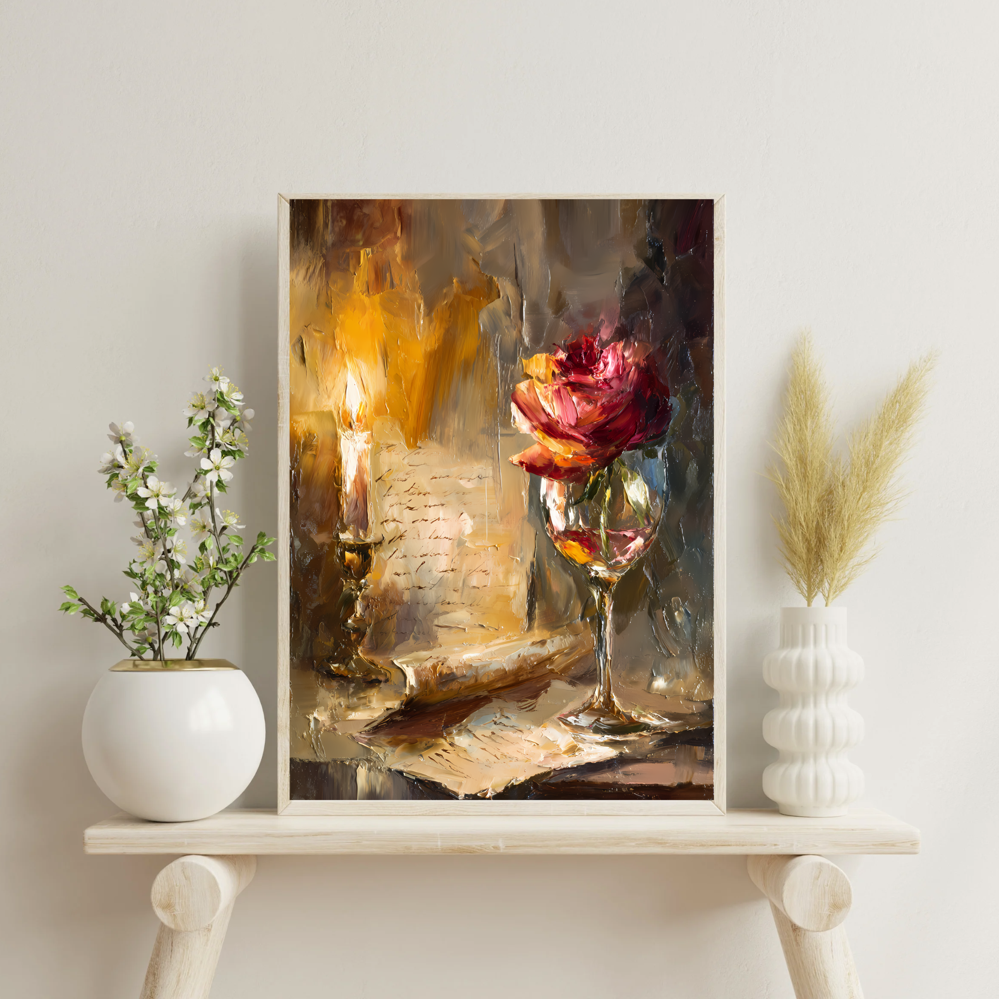 Romantic Fine Art Posters for Home Decor, Floral Wall Art, Vintage Candlelight Decor, Gift for Art Lovers, Bedroom Wall Aesthetic