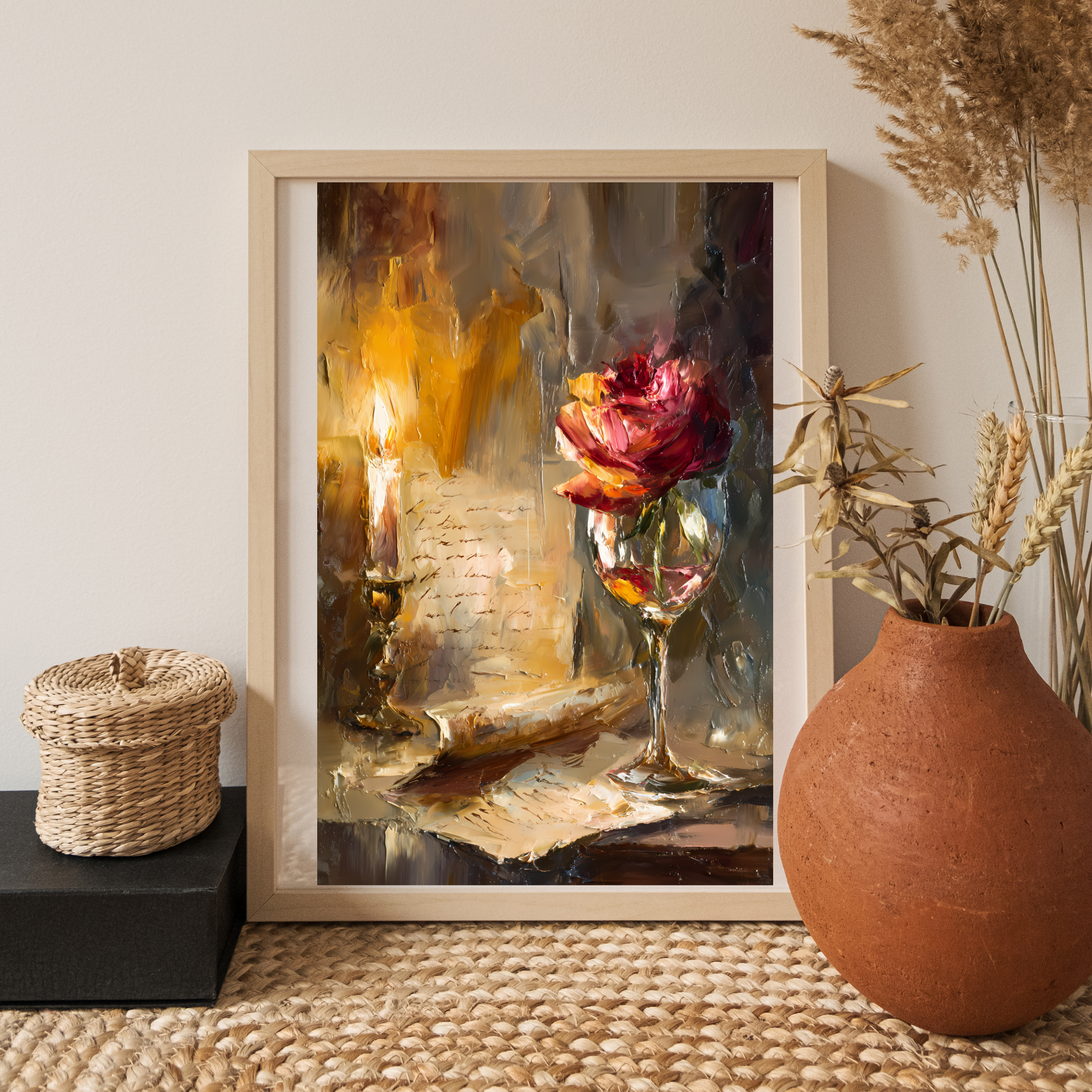 Romantic Fine Art Posters for Home Decor, Floral Wall Art, Vintage Candlelight Decor, Gift for Art Lovers, Bedroom Wall Aesthetic