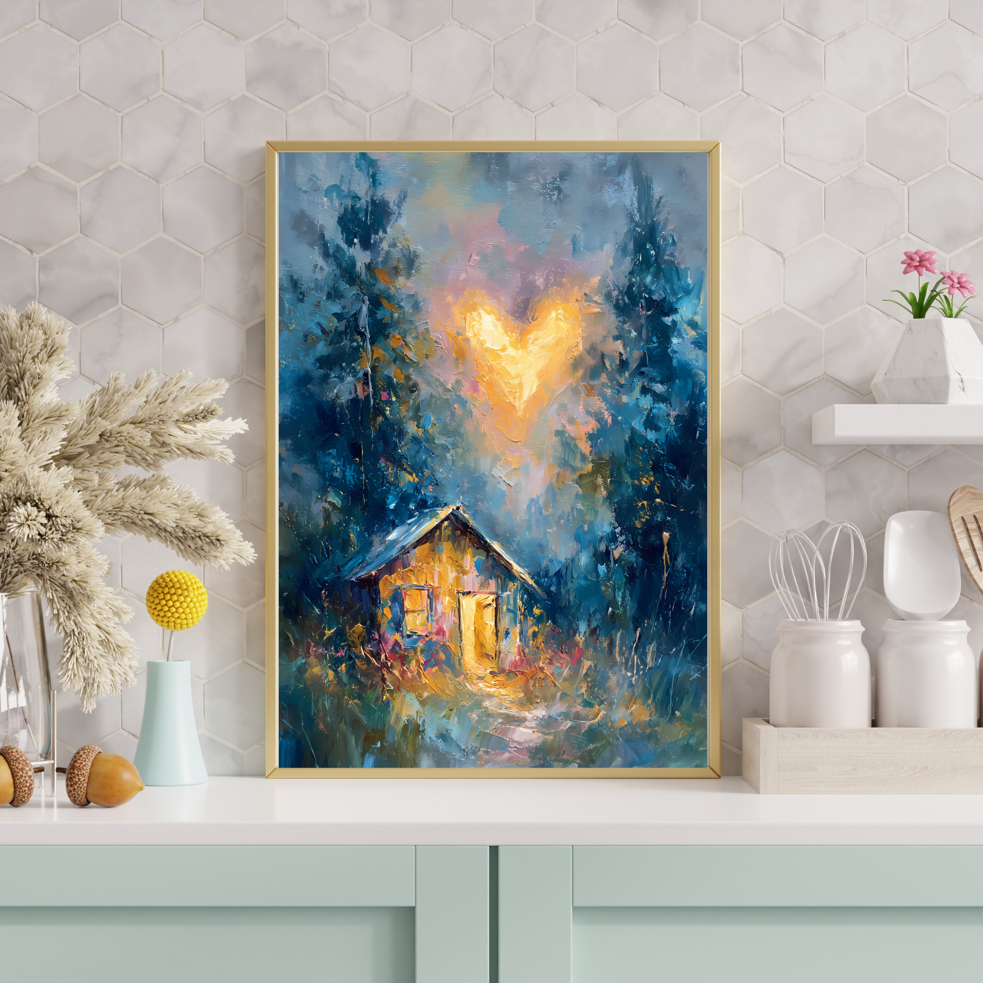 Heart light Cottage  Romantic Forest Fine Art Poster